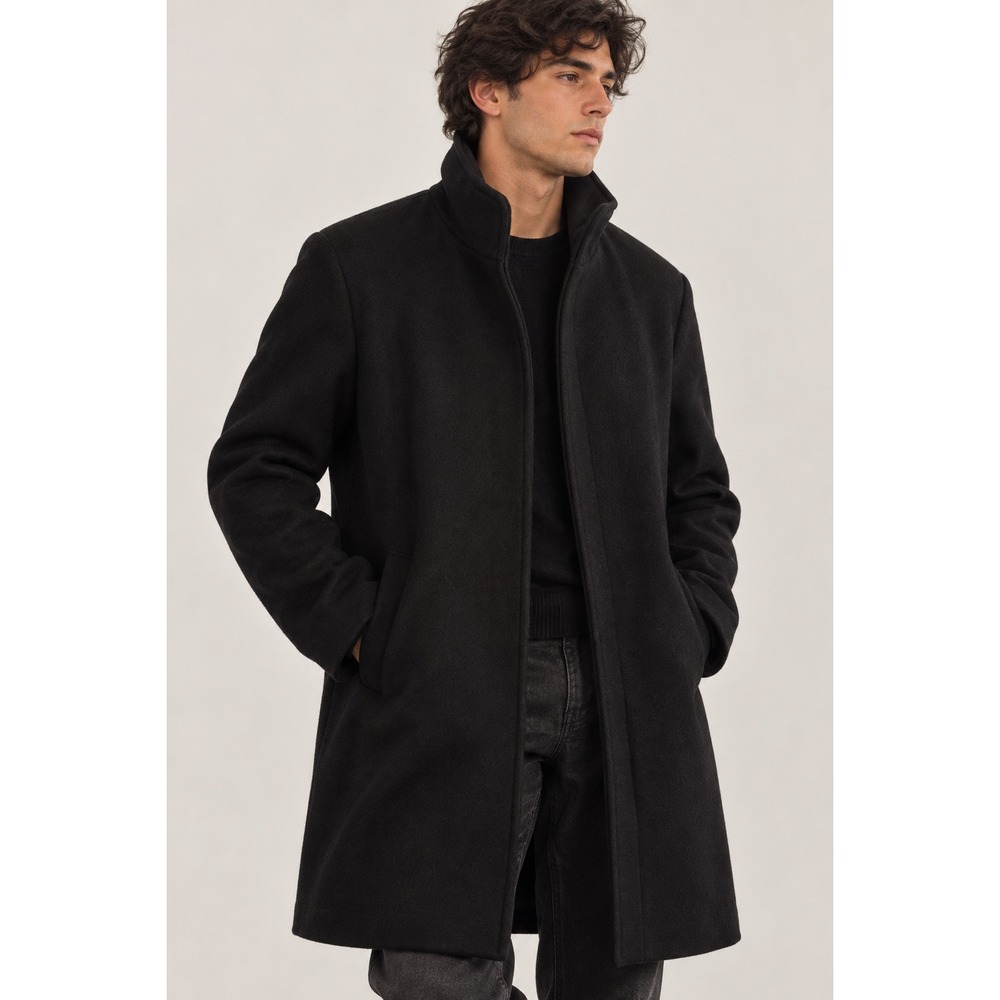 Old Navy Mens Wool Blend Mock Neck Car Coat Black XXL Full Zip Outerwear Jacket